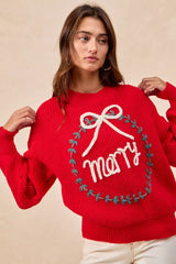 Trendsi BiBi Christmas Wreath Merry Letter Knit Top -