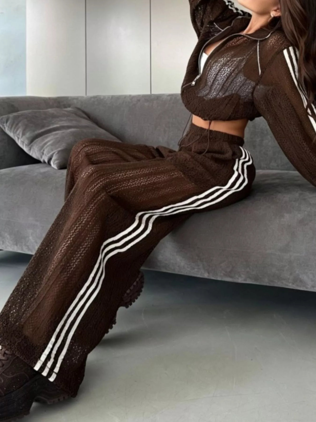 Trendsi Side Stripes Zip Up Top and Pants Set -
