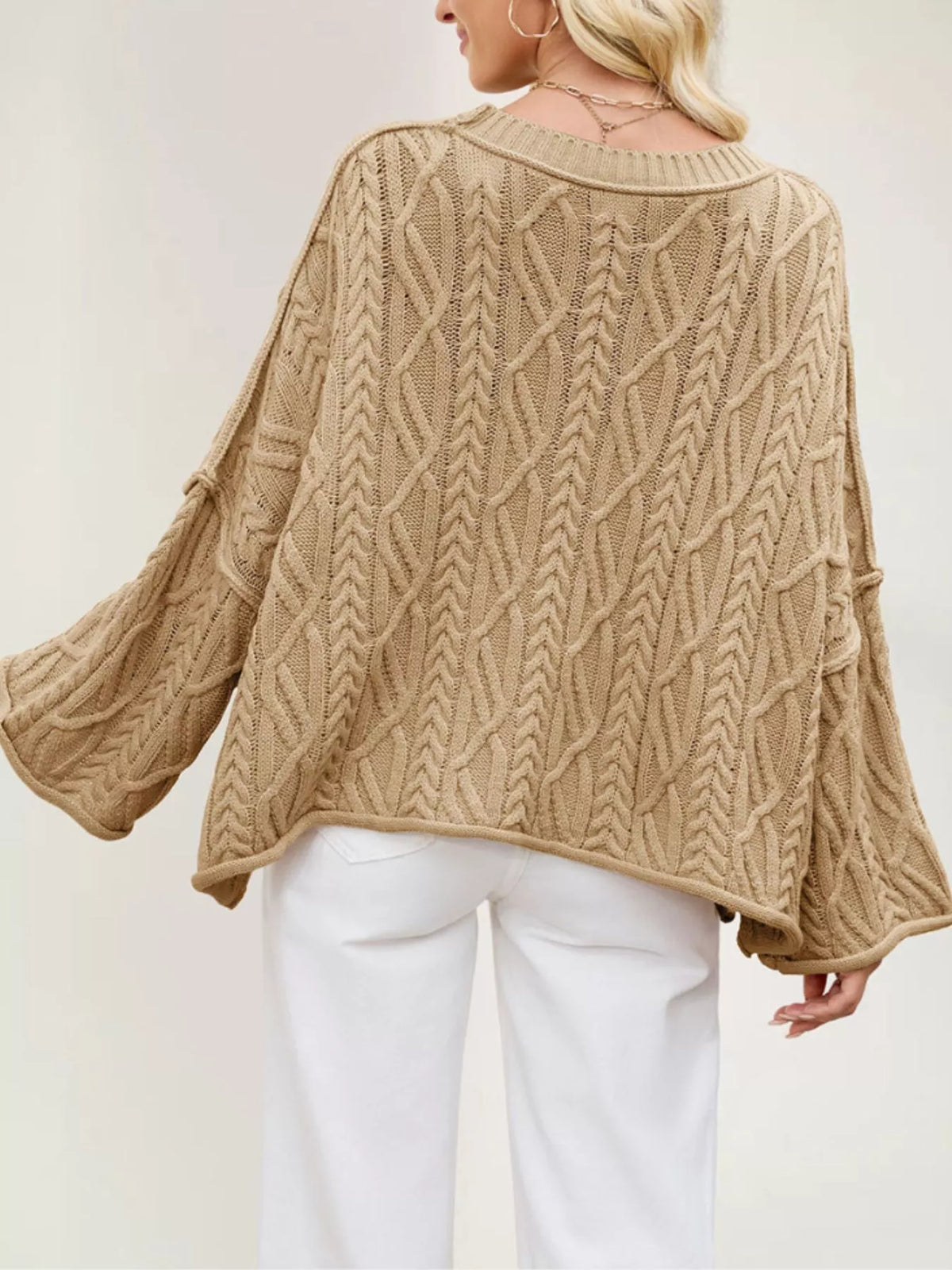 Trendsi Cozy Cable Knit Drop Shoulder Oversize Sweater -