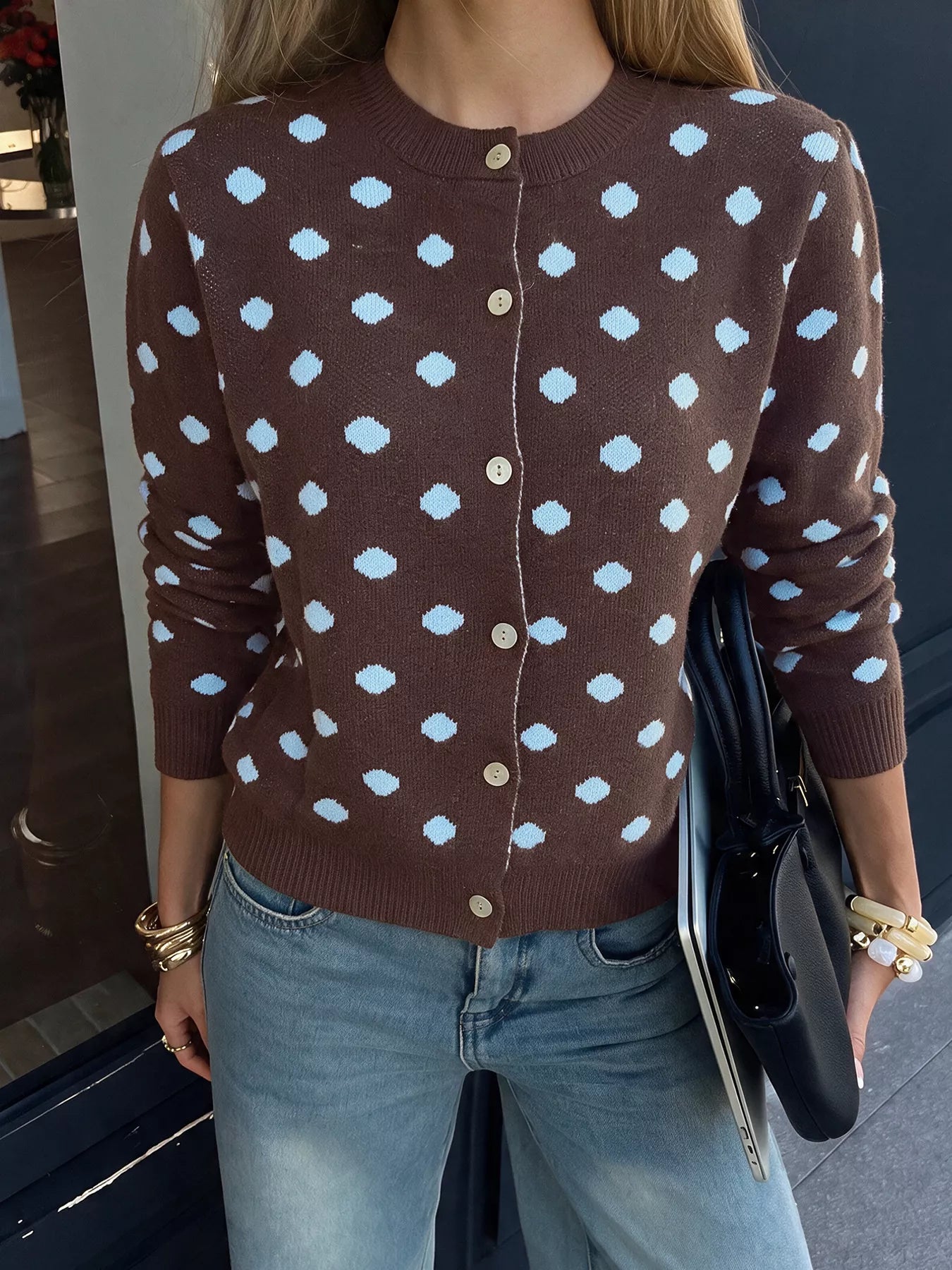 Trendsi Polka Dot Button Up Cardigan -