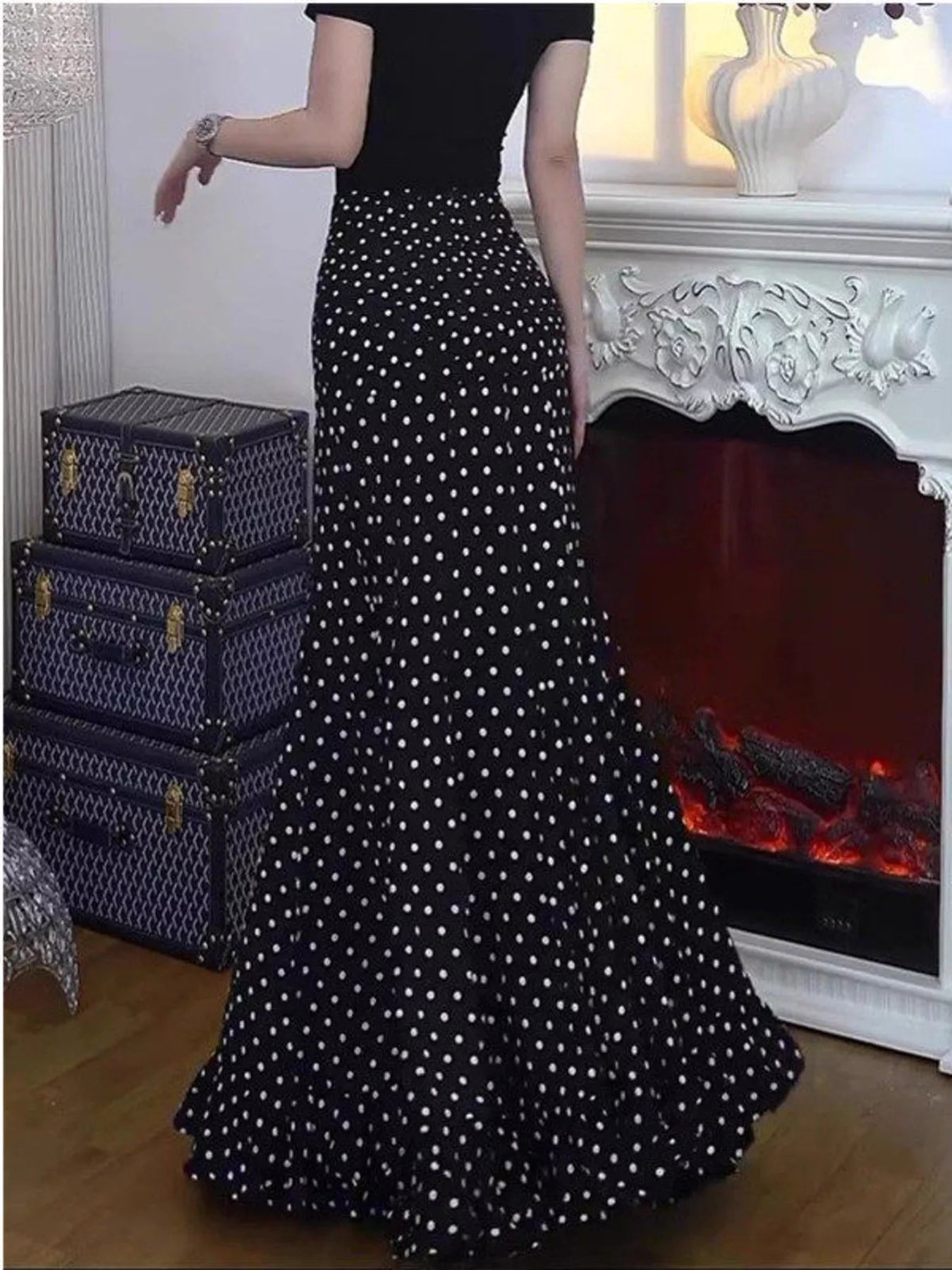 Trendsi Polka Dot Mermaid Maxi Skirt -