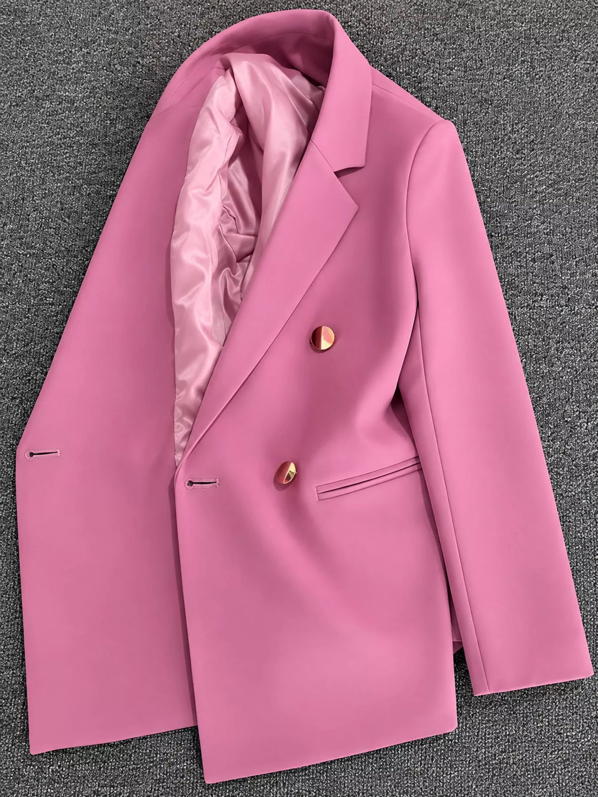 Pink double-breasted lapel collar blazer