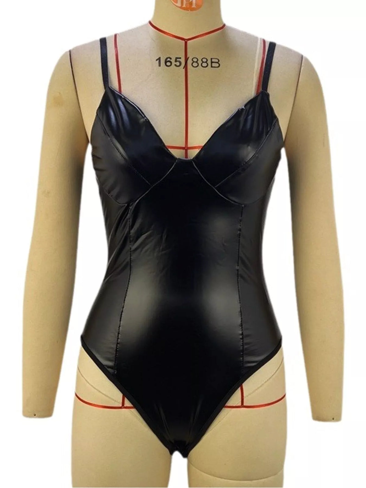 Black faux leather bodysuit