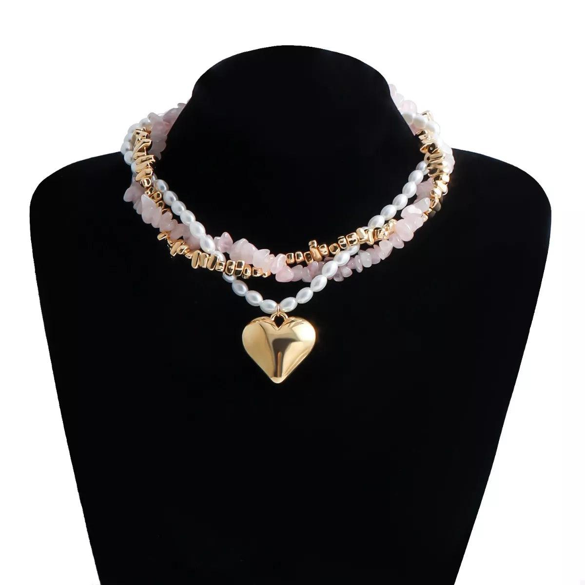 Trendsi Three-Layered Heart Pendant Necklace -