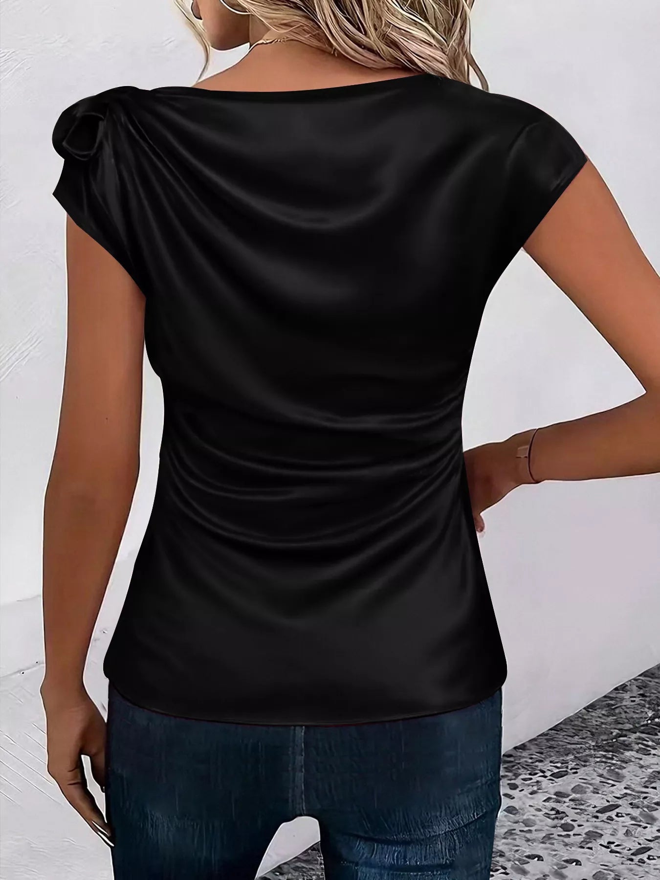 Trendsi Ruched Short Sleeve Satin Top -