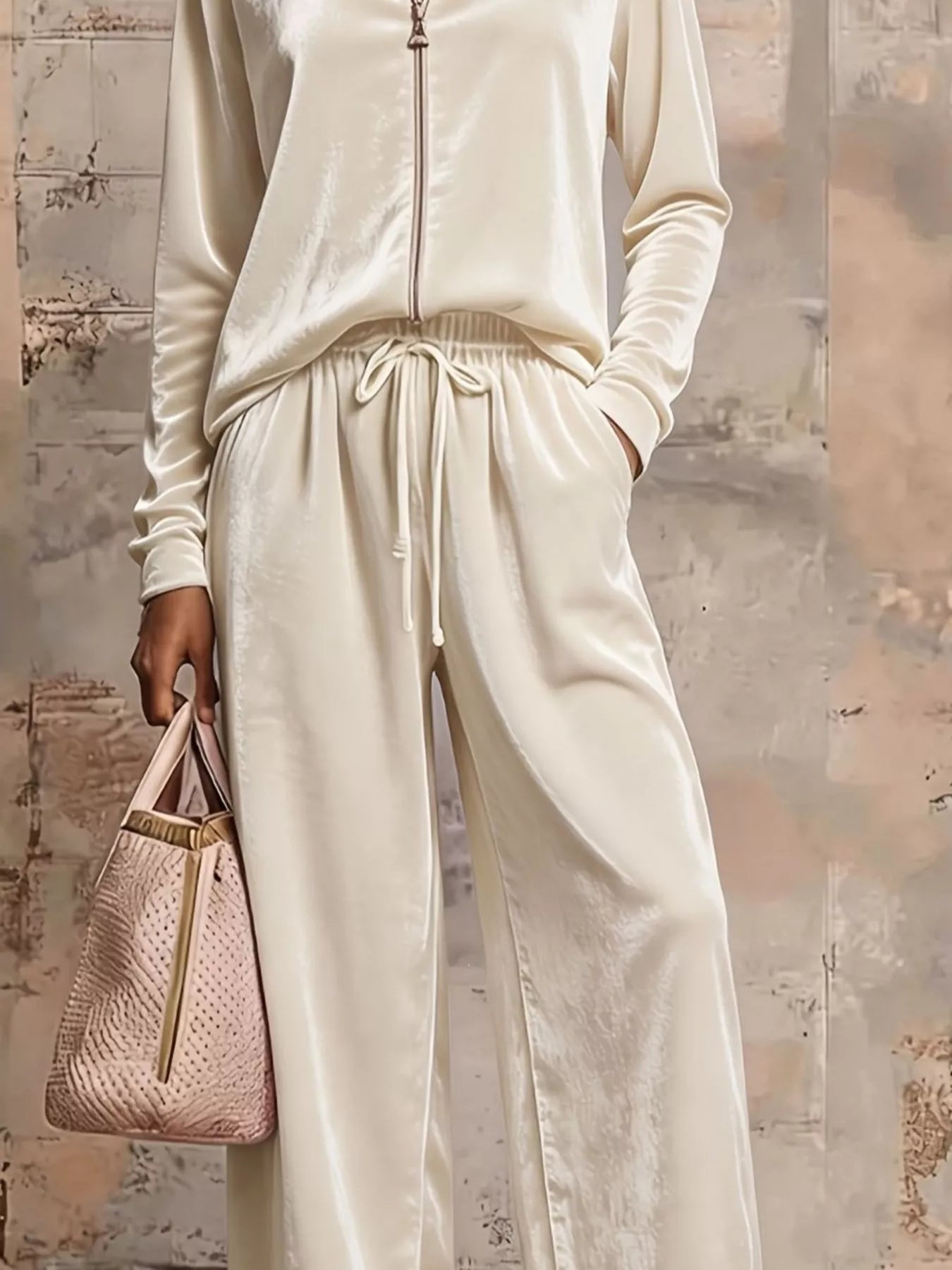 Trendsi Velvet Zip-Up Top and Pants Set -