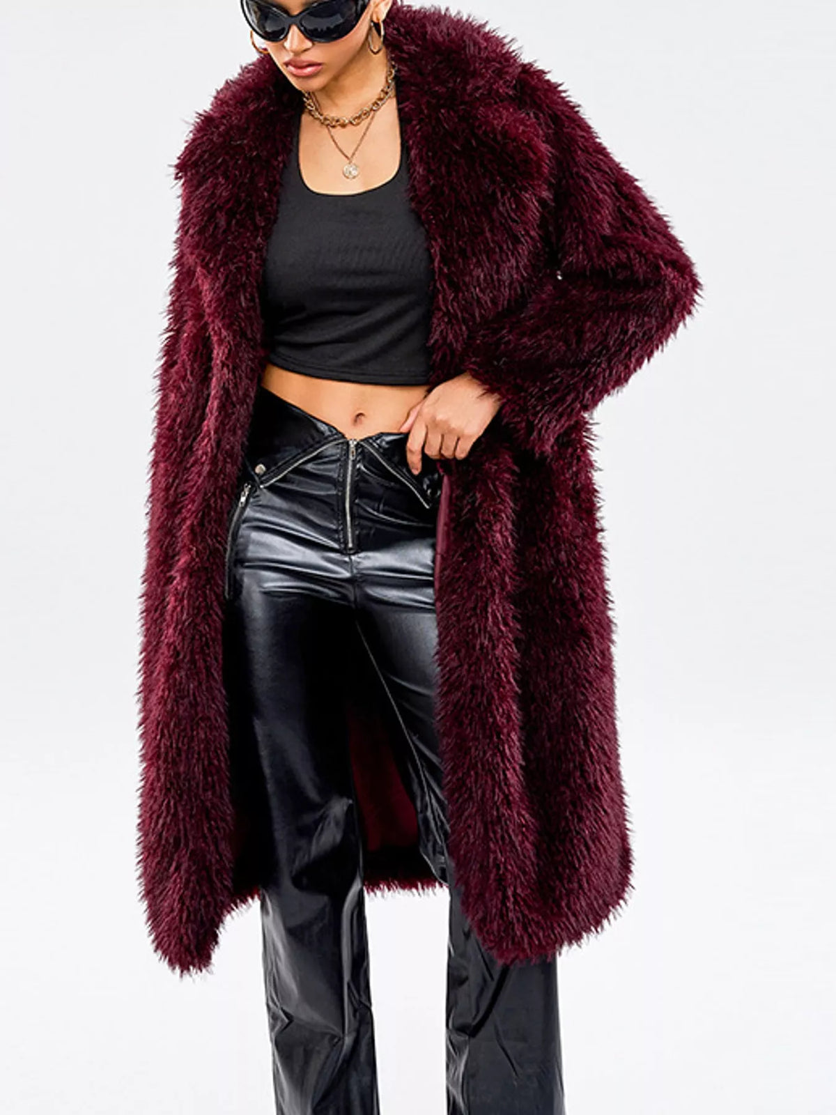 Collared long sleeve jacket, front view on model