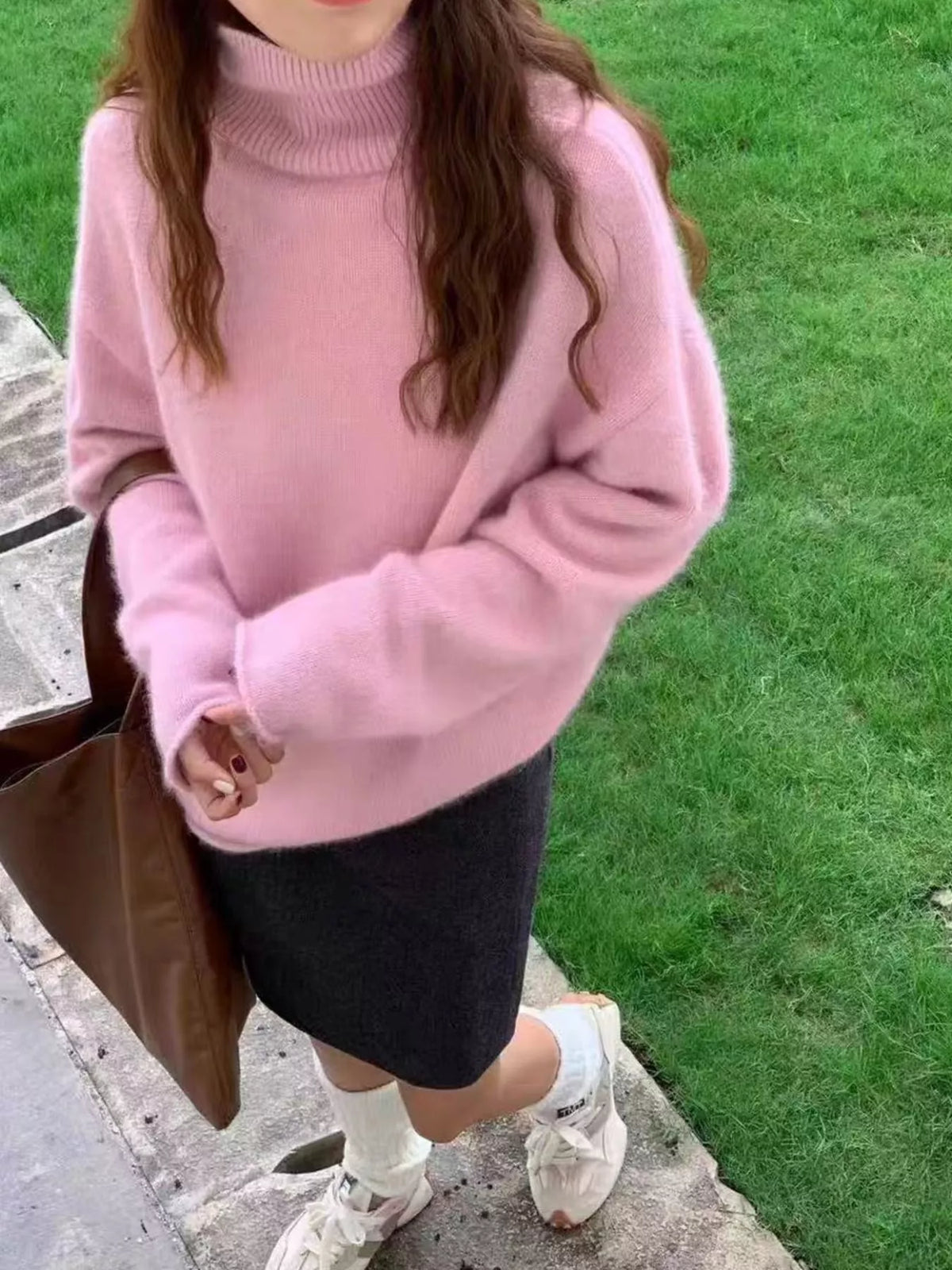 Turtleneck Sweater in pink, front view
