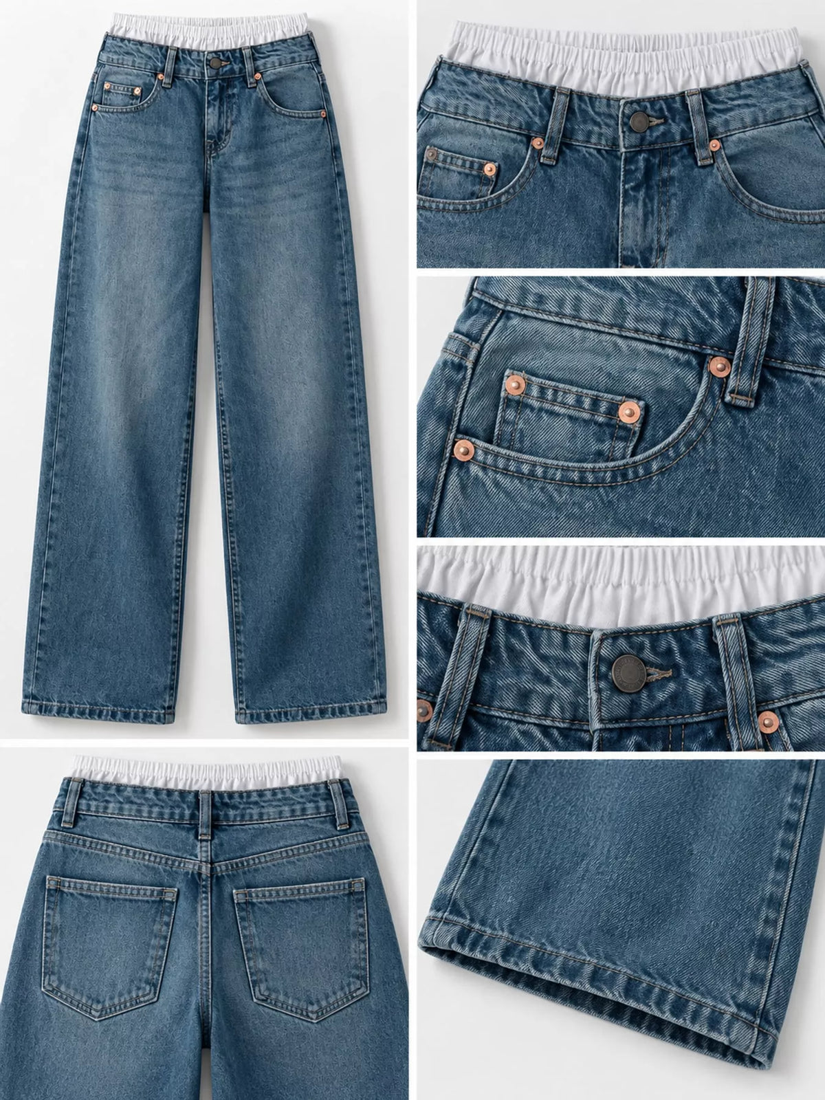 Wide-Leg Vintage Wash Jeans in washed blue, construction detail