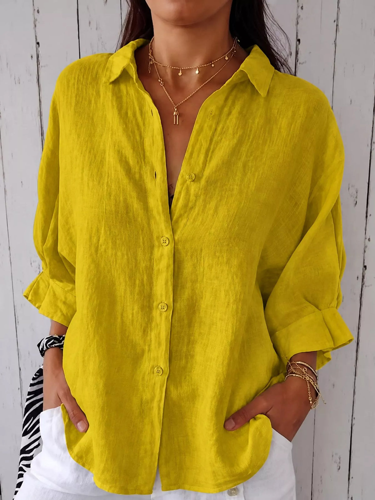 Yellow loose fit tie back shirt