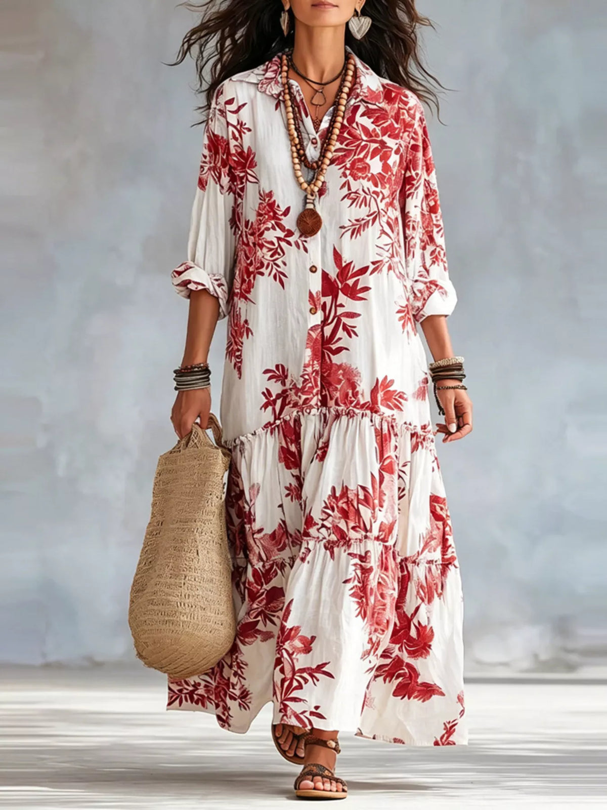 Trendsi Printed Button Front Maxi Dress -