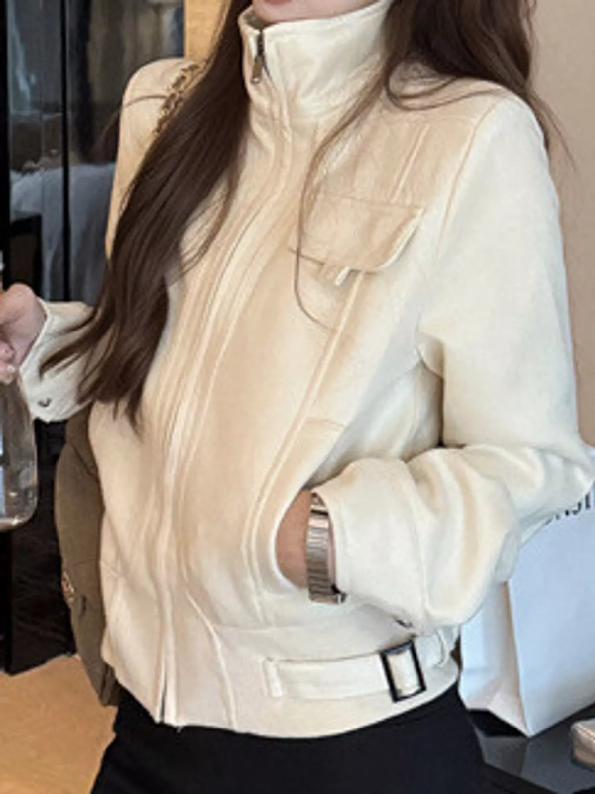Stand-Collar Zip-Up Utility Jacket — front view