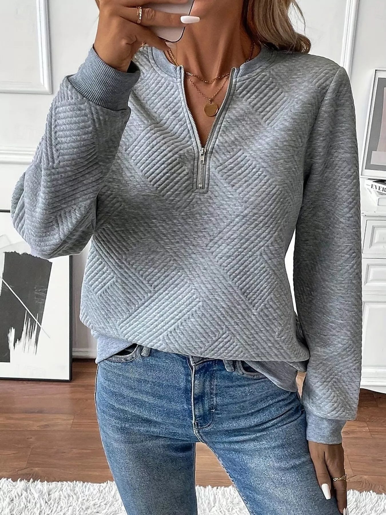 Trendsi Textured Quarter-Zip Sweatshirt -