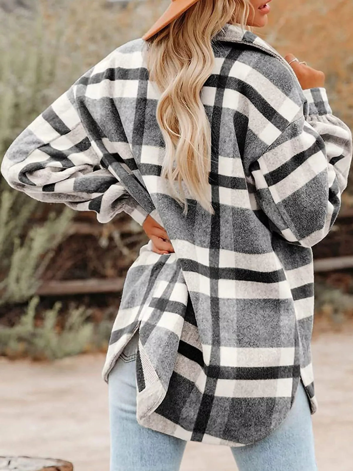 Collared long sleeve jacket, back view