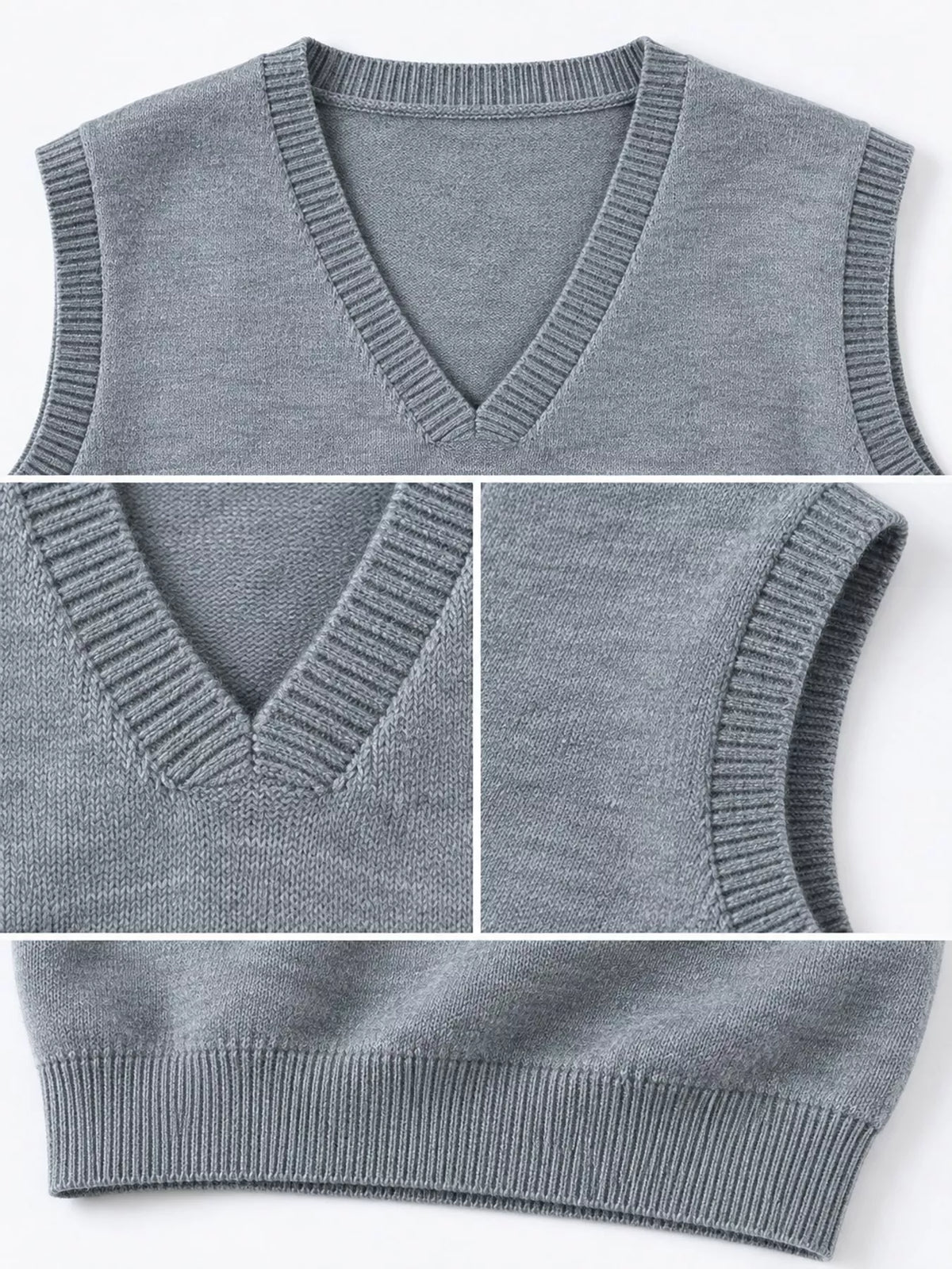 V-Neck Knit Sweater Vest — garment construction details