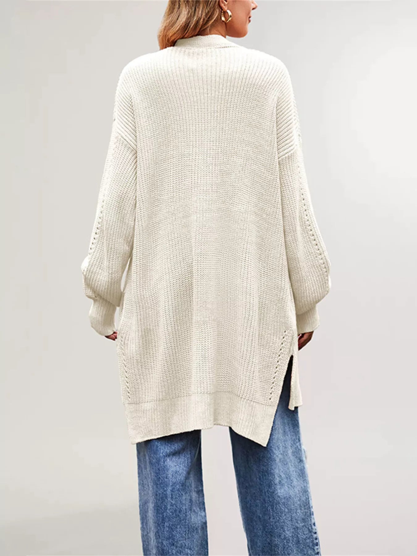Trendsi Open Front Openwork Knit Longline Cardigan -