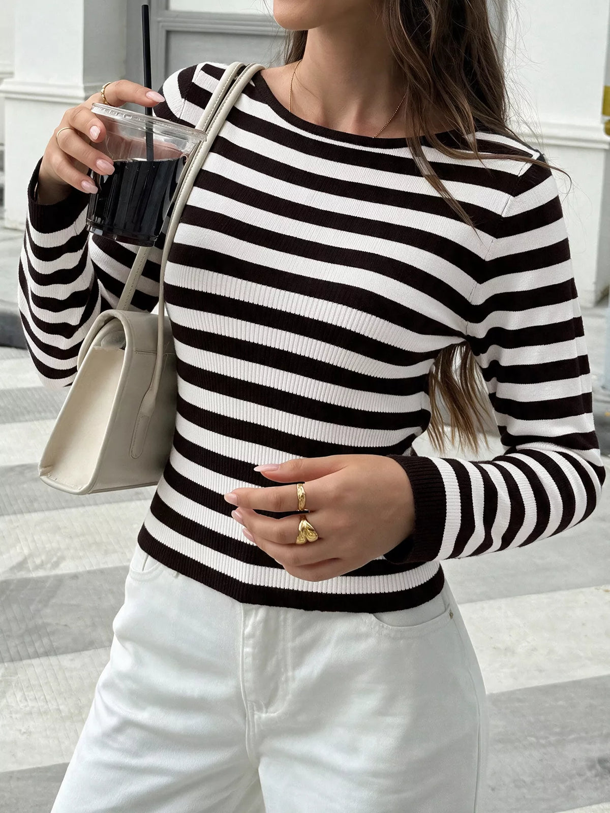 Trendsi Striped Long Sleeve Knit Top -
