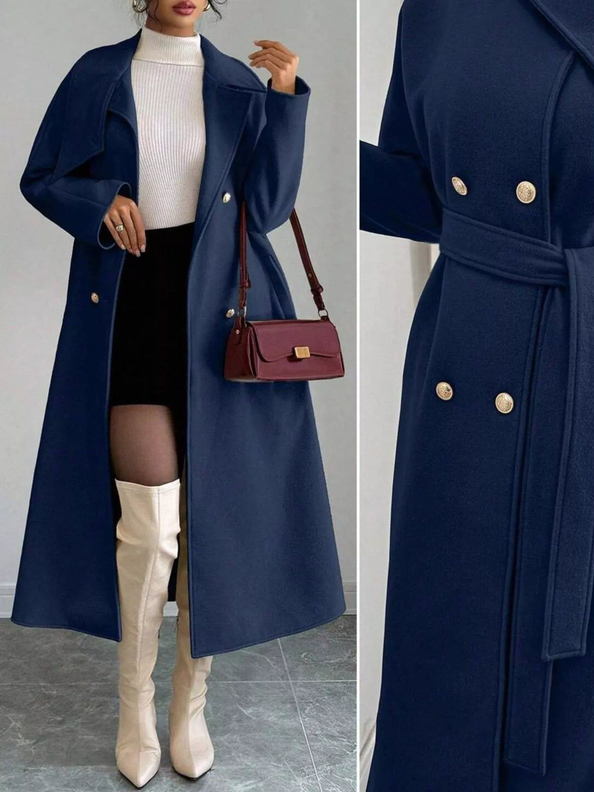 Trendsi Double-Breasted Longline Coat -