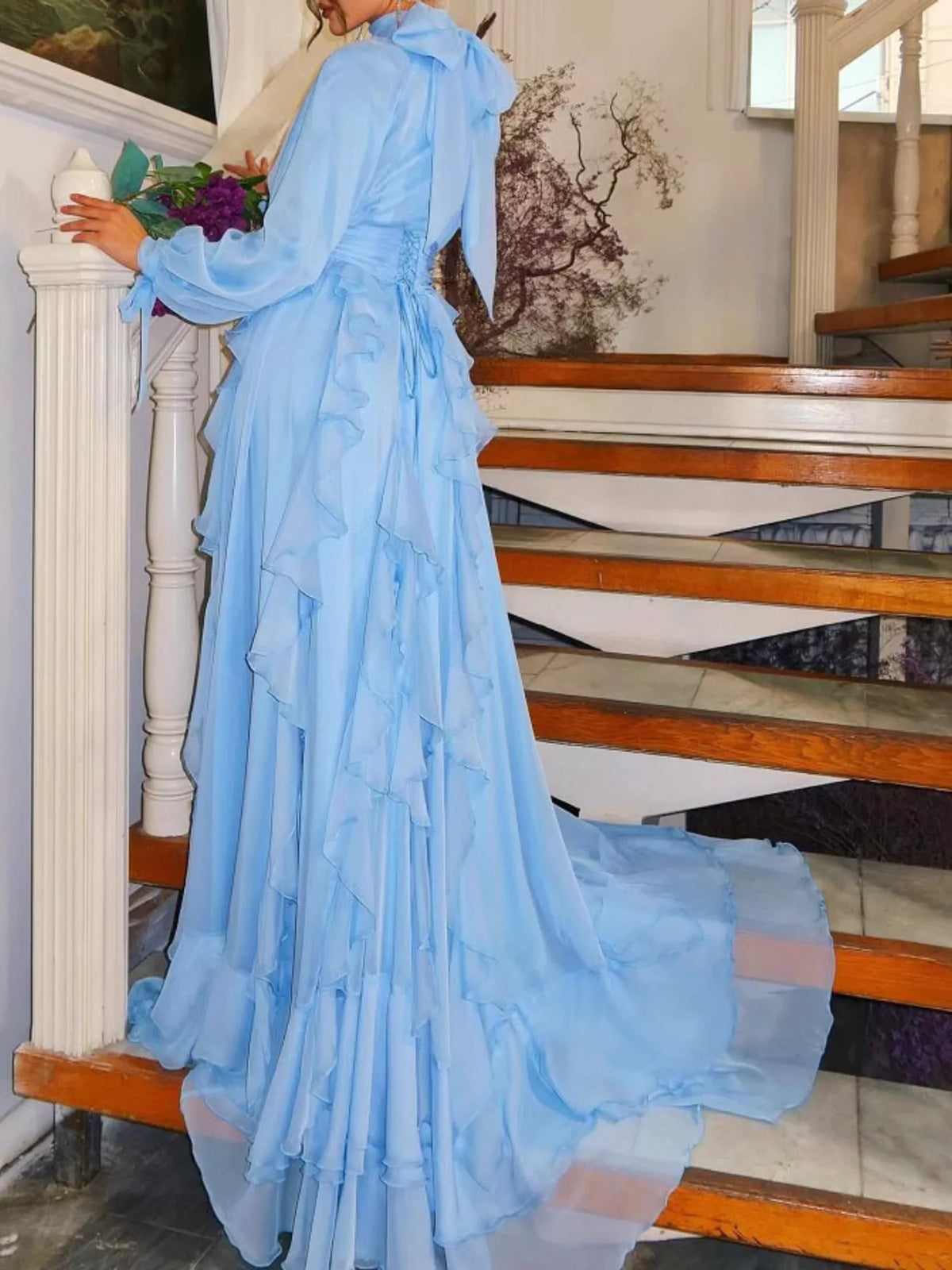 Ruffled maxi dress, blue skirt side