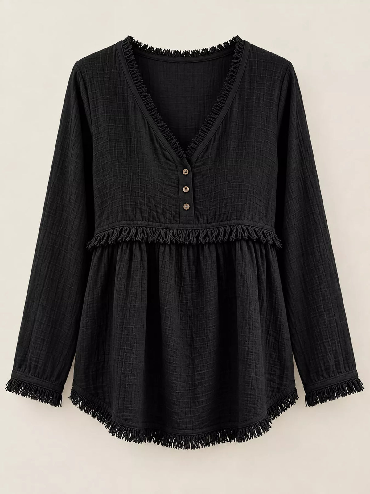 Fringe-trim blouse, black hanging front
