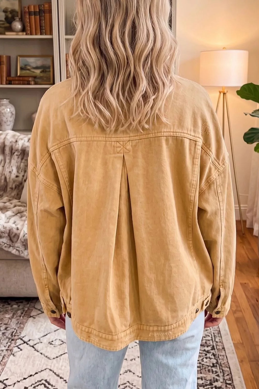 Trendsi Metal Button Front Long Sleeve Collar Denim Jacket -