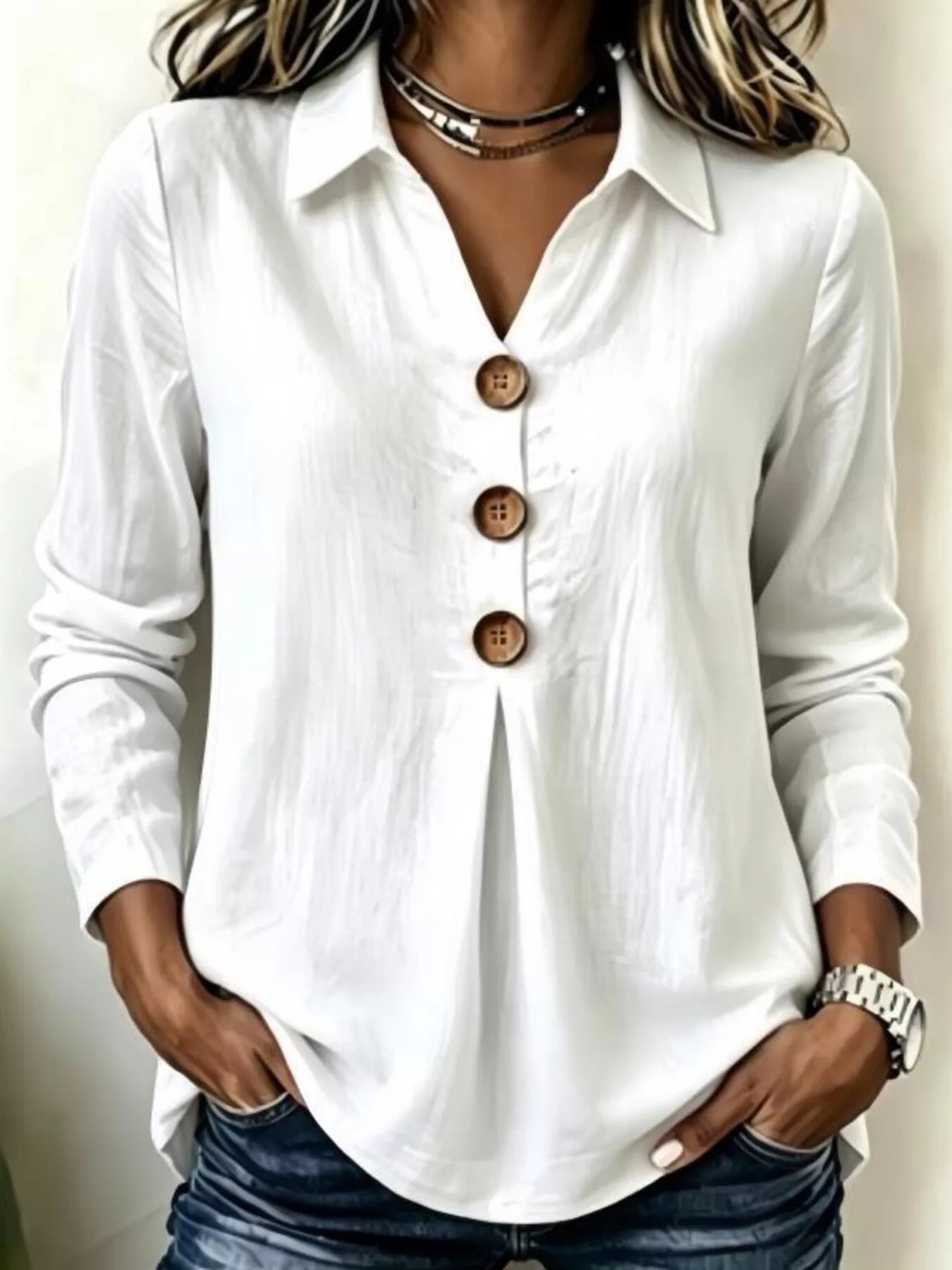 Trendsi Full Size Button Detail Long Sleeve Blouse Plus Size -