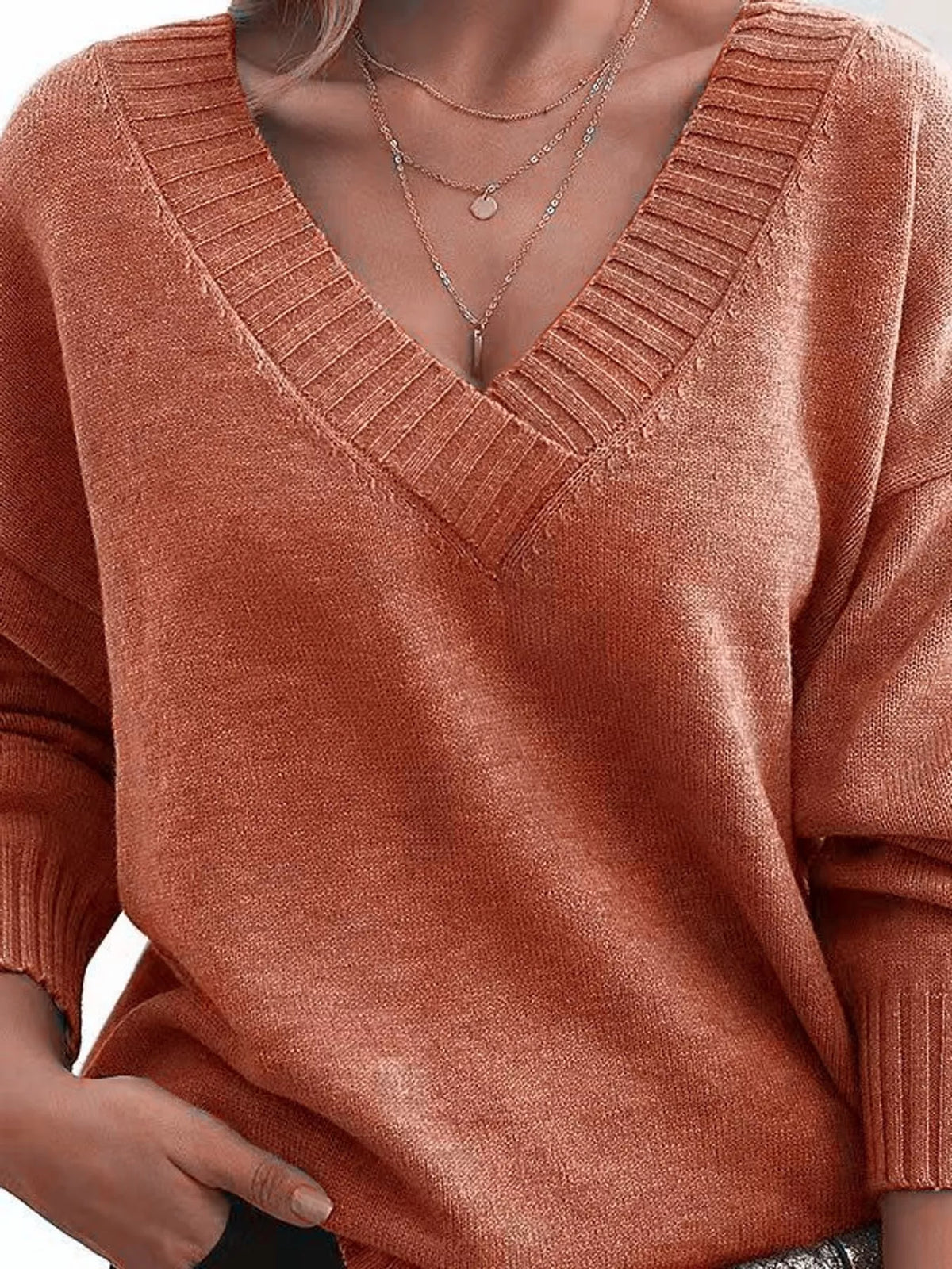 V-neck sweater, rust front
