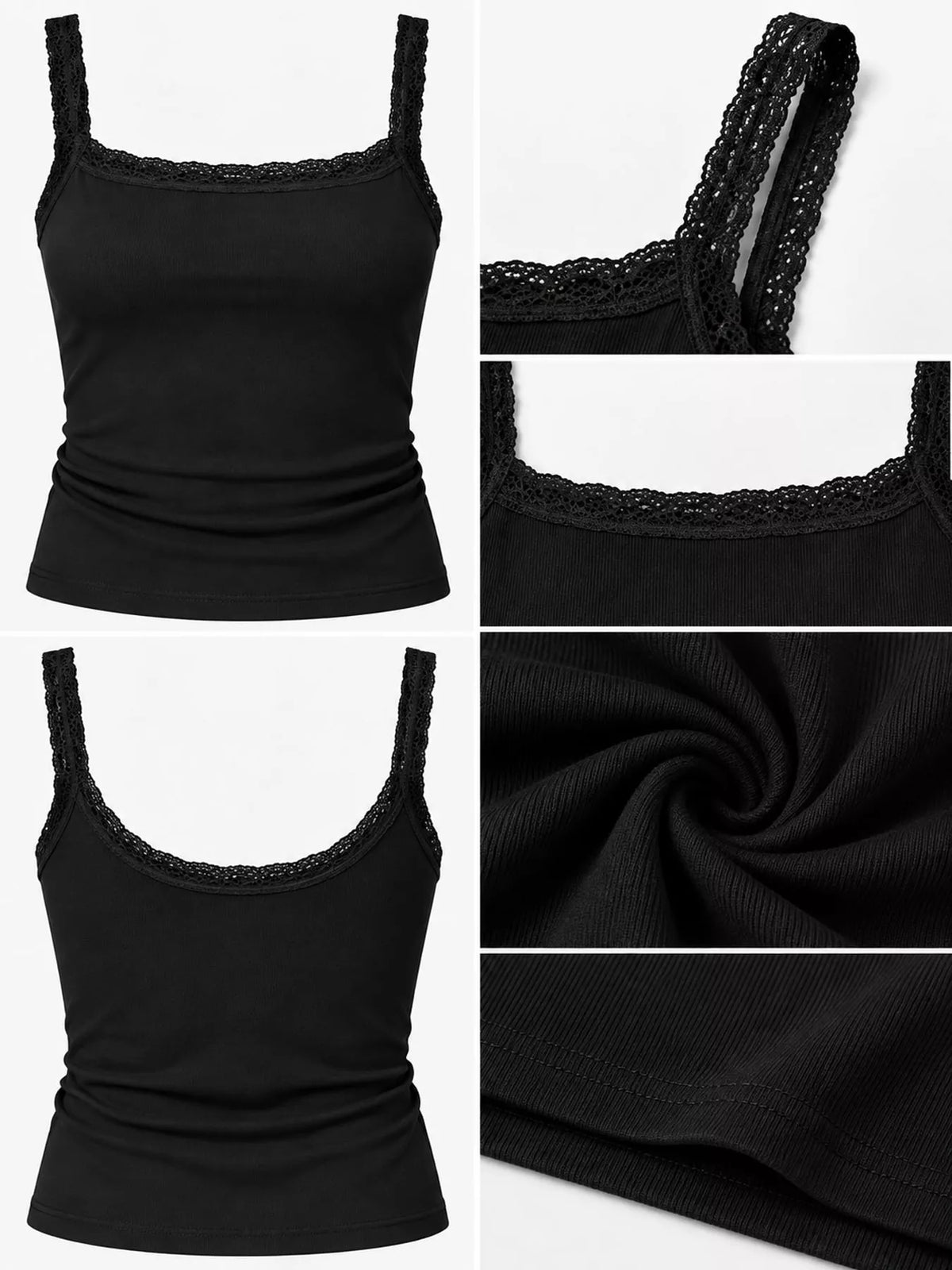 Lace camisole, black detail collage
