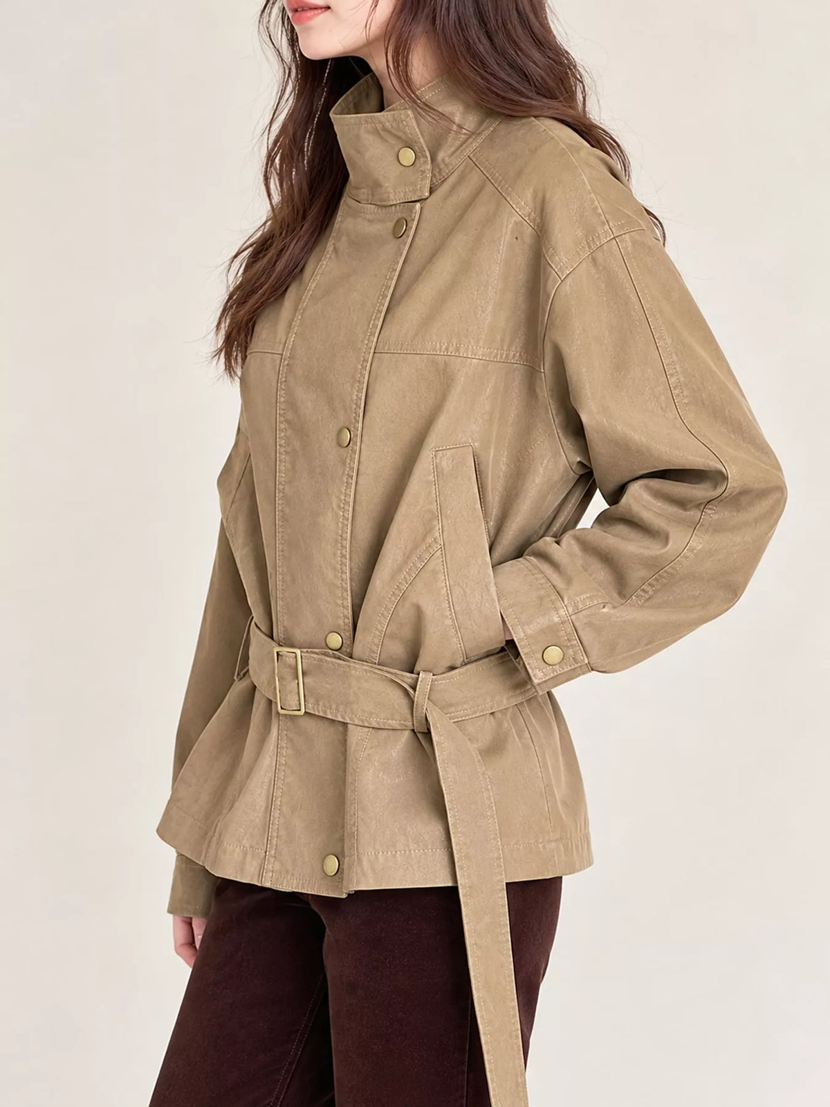 Khaki Color snap down long sleeve jacket