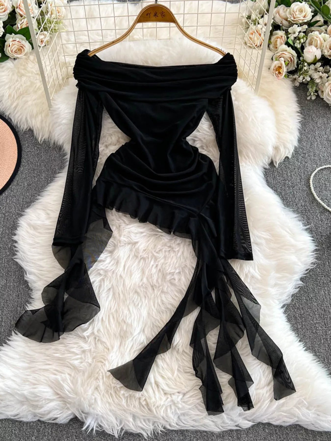 Trendsi Off-Shoulder Ruffled Mesh Top -