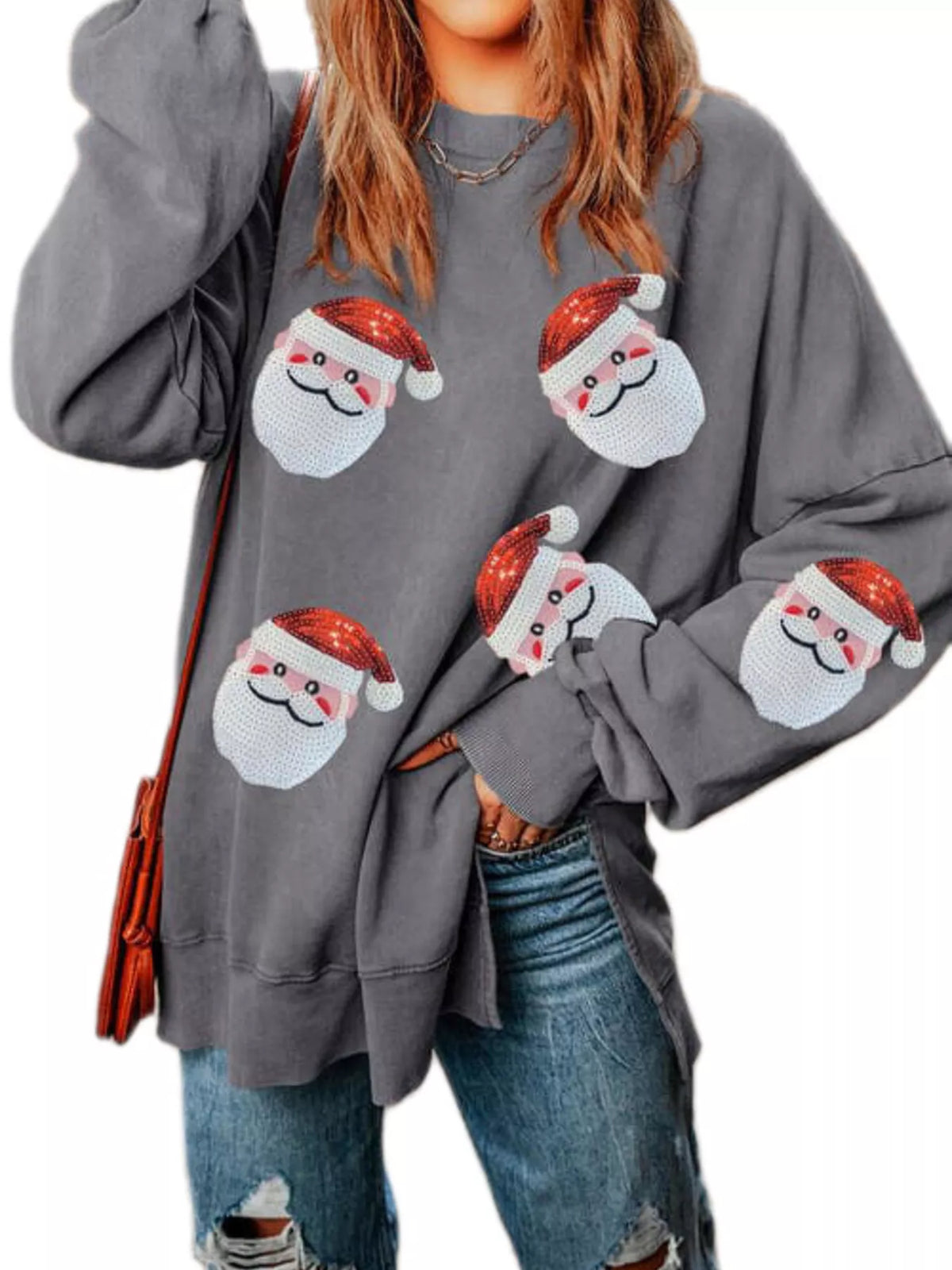 Santa Claus Sweatshirt in gray, front view
