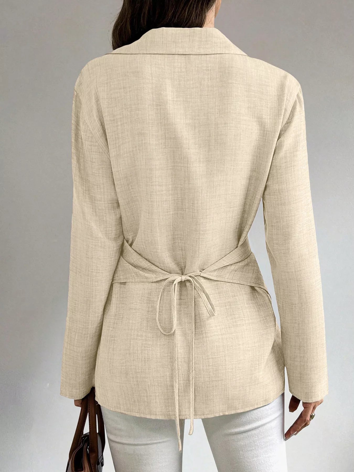 Trendsi Criss-Cross Wrap Front Long Sleeve Shirt -