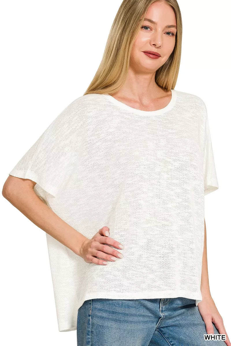 Women's oversized Hacci slub short-sleeve top with draped hem - product view 2