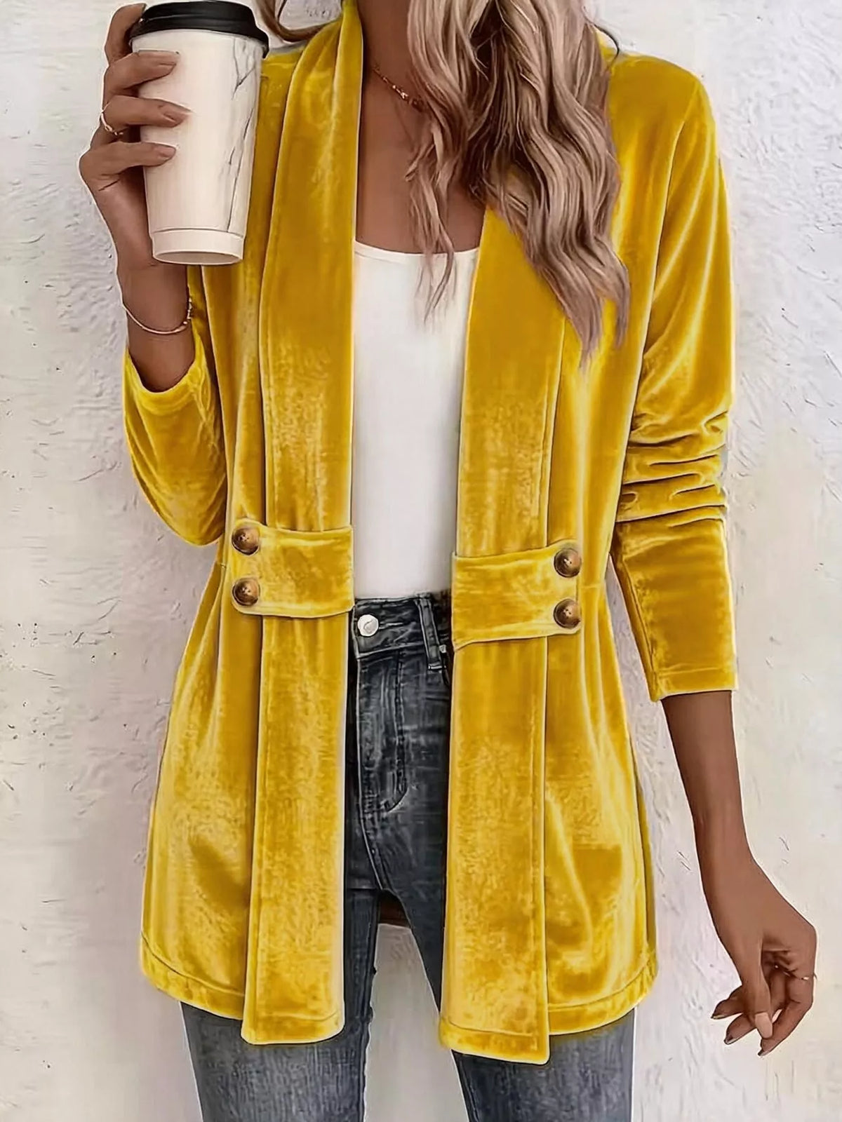 Trendsi Full Size Velvet Open-Front Cardigan Plus Size -