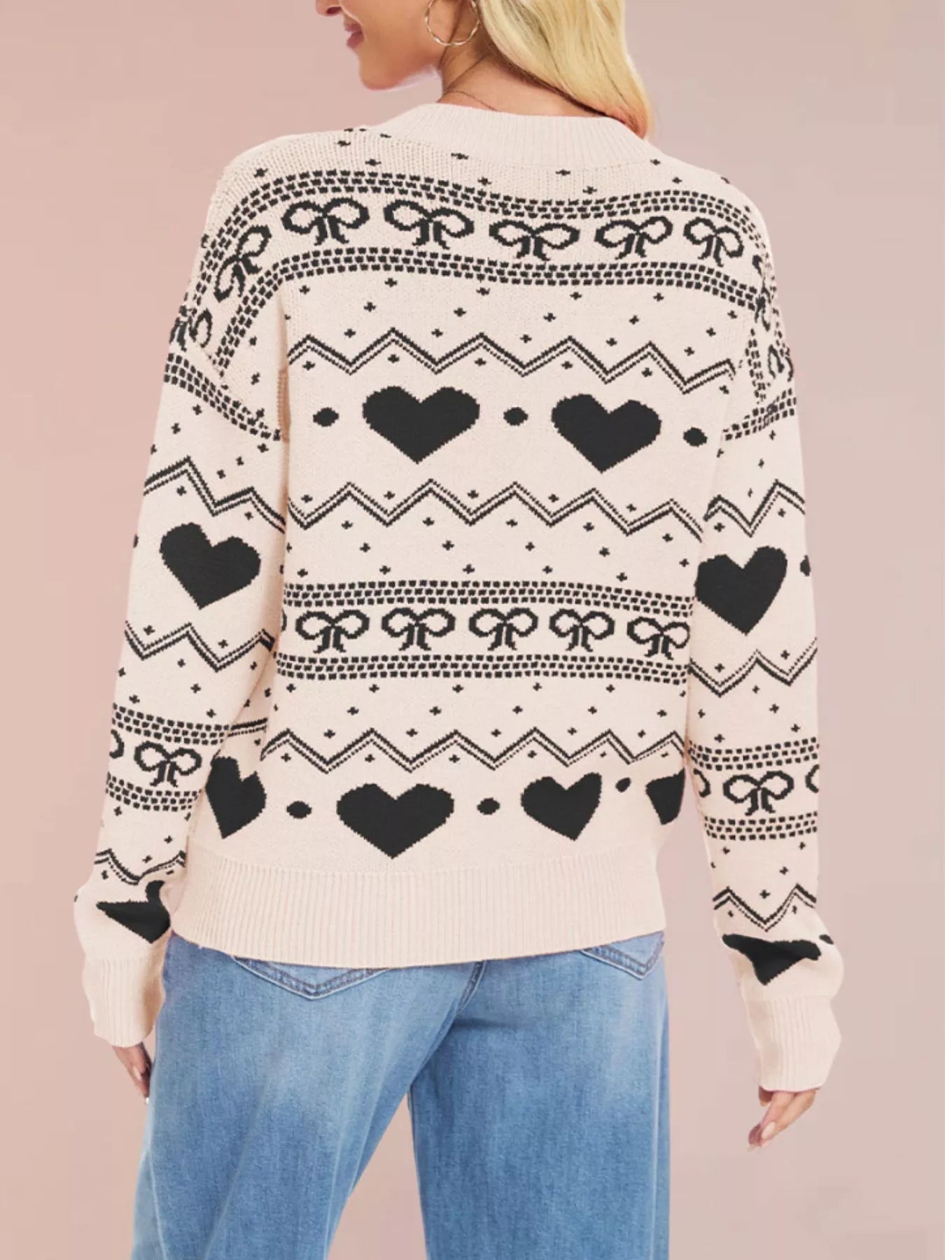 Trendsi Heart Pattern Dropped Shoulder Sweater -