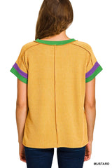 Trendsi Zenana Mardi Gras Raised Rib Contrast Trim Top -