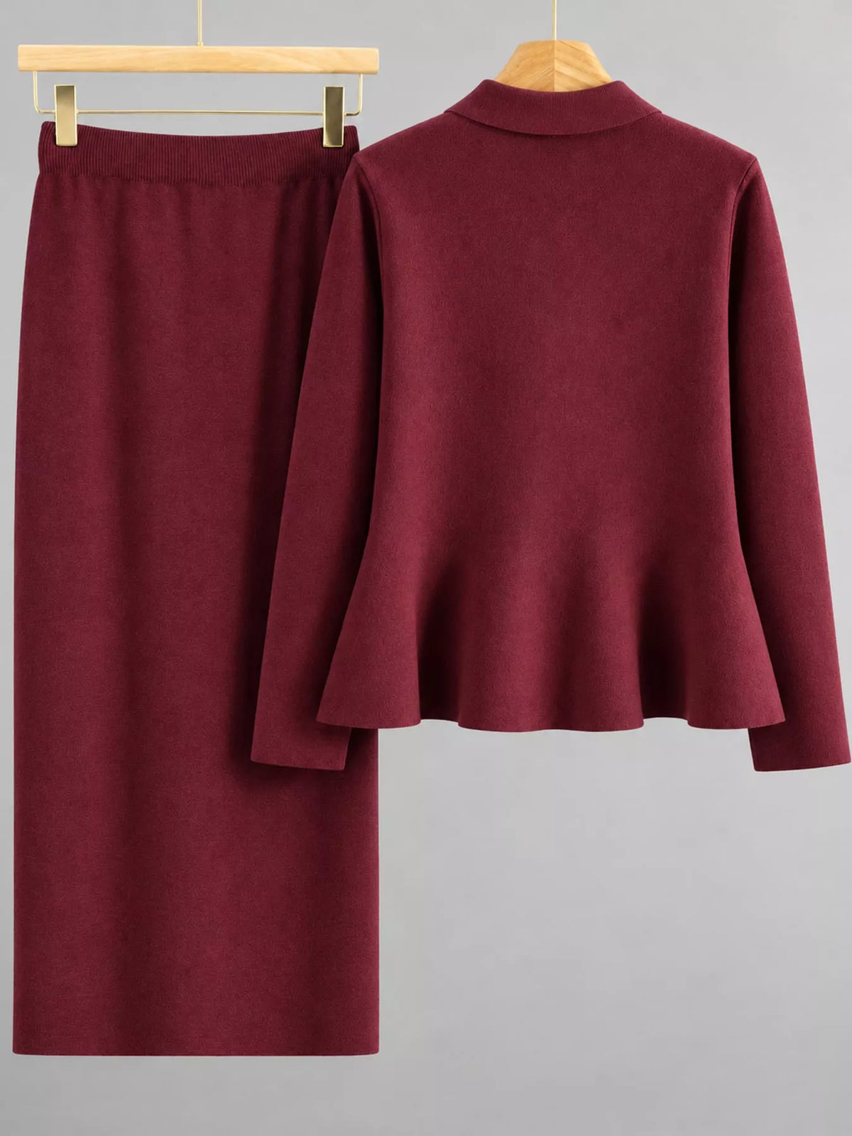 Cardigan and skirt set, back view