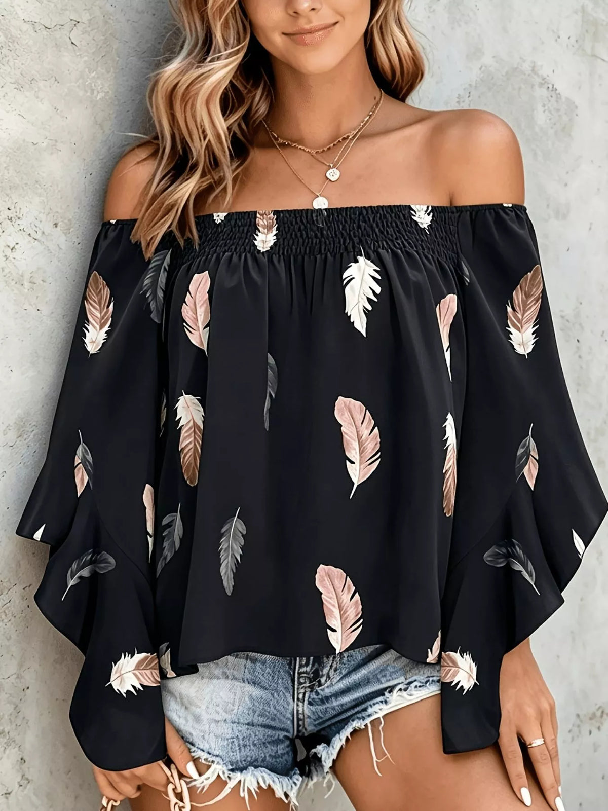Trendsi Printed Off Shoulder Blouse -