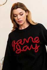 Trendsi BiBi Game Day Metallic Letter Sweater -
