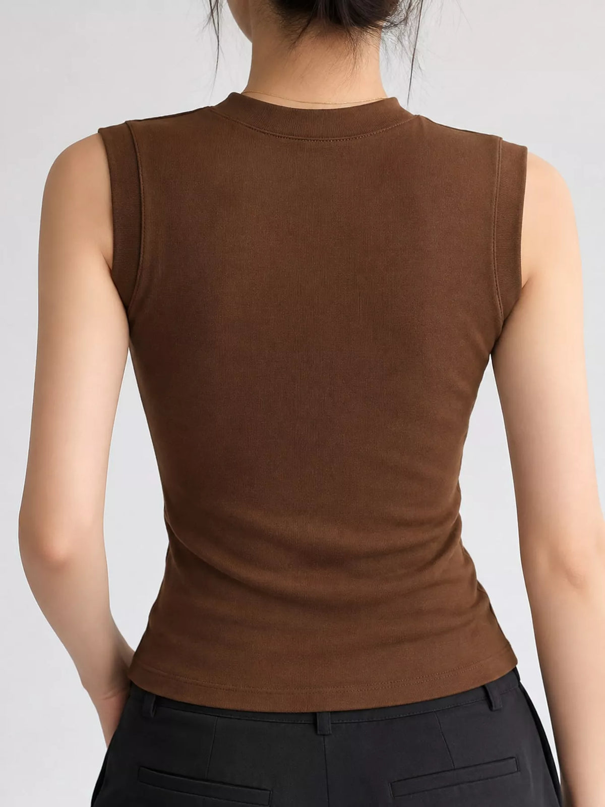 Slim-Fit Sleeveless Crew Neck Tank Top — back view