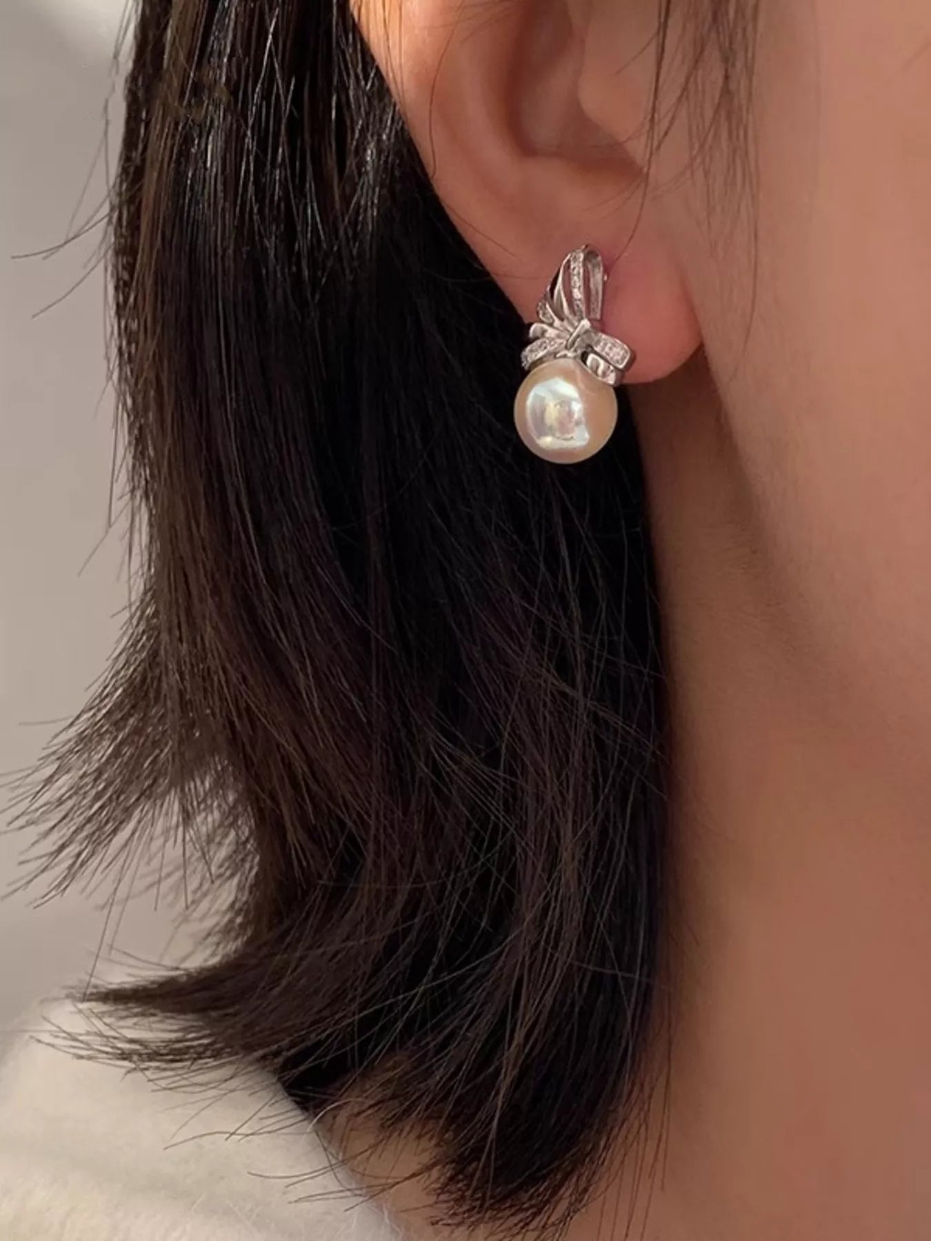 Trendsi Pearl Bowknot Drop Earrings -