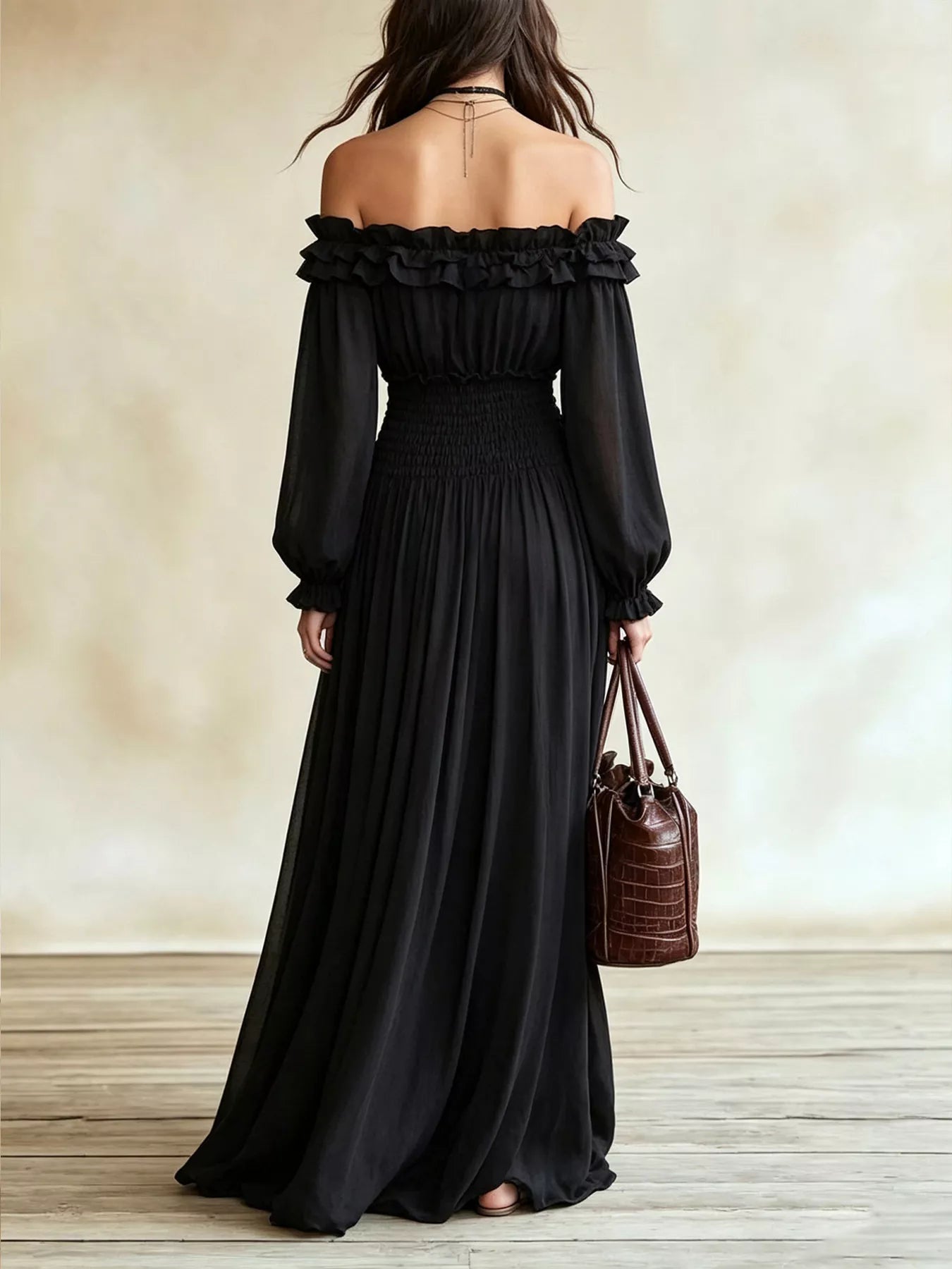 Trendsi Full Size Off-Shoulder Ruffled Maxi Dress with Smocked Waist Plus Size -