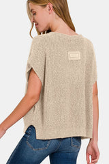 Trendsi Zenana Short Sleeve Side Slit Sweater -