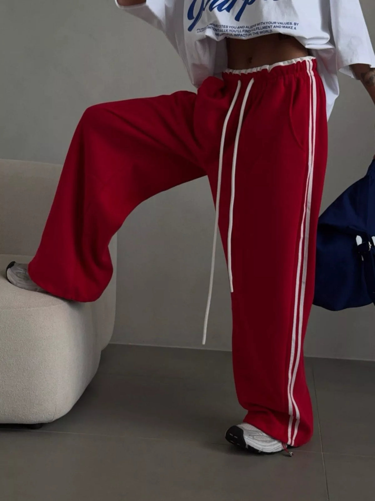 Trendsi Side Stripes High-Waisted Wide-Leg Sweatpants -