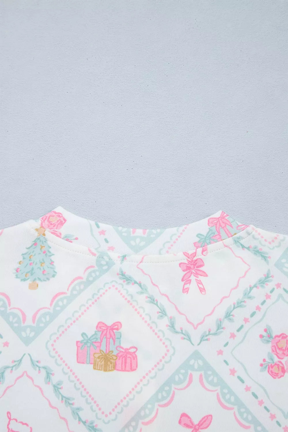 Christmas Long Sleeve Top and Pants Lounge Set, back neckline detail