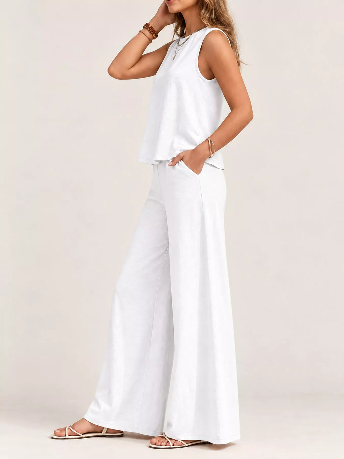 Sleeveless Tank Top and Wide-Leg Pants Set — side view
