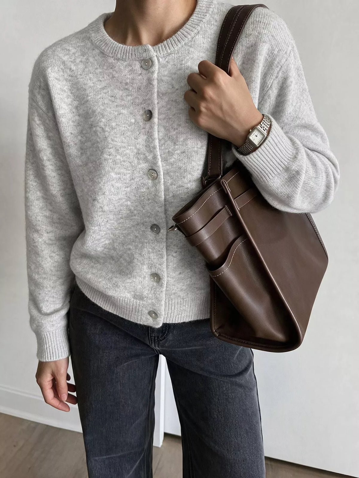 Trendsi Crew Neck Button-Down Cardigan -