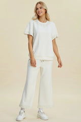 Trendsi Double Take Full Size Pearl Detail Round Neck Top and Pants Set -