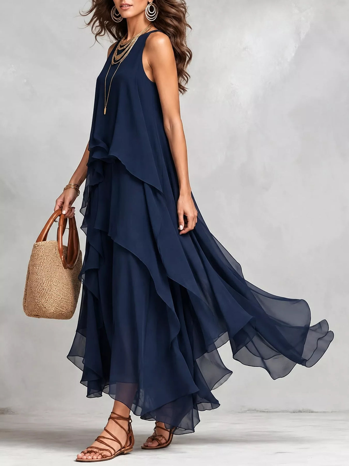 Tiered maxi dress, navy side