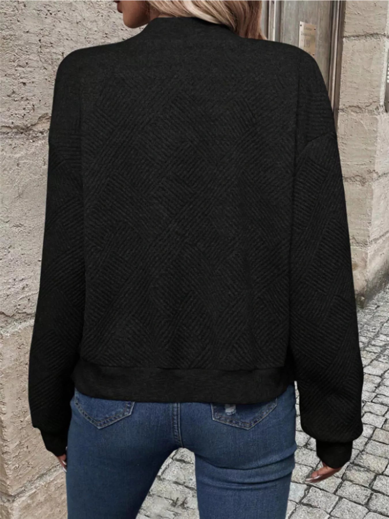 Trendsi Textured Knit Zip-Up Bomber Jacket -
